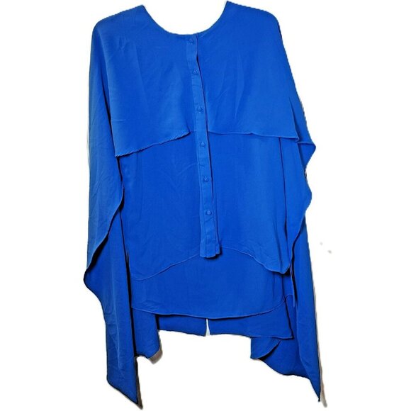 Prabal Gurung Blue Asymmetrical Button Down Blouse Size 8 Draped Sleeve Designer - Picture 14 of 15